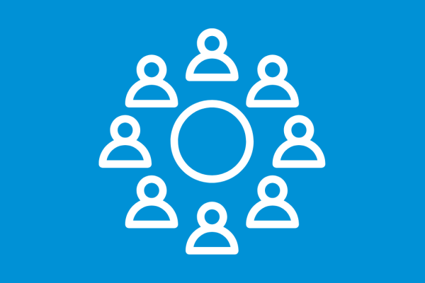 Icon Personen auf blauem Hintergrund.