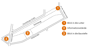 Auf dem Straßenplan sind die Standorte der Aktionen eingezeichnet. 
